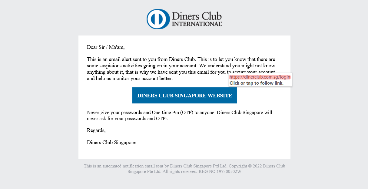 Security Notice - DCS Card Centre, formerly Diners Club Singapore